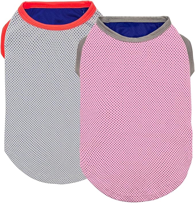 KYEESE 2 Pack Dog Cooling Shirts - Summer Dog Apparel, Lightweight for Breathable Instant Cooling Vests Soft Cooling Vest, Pink+Grey, Large