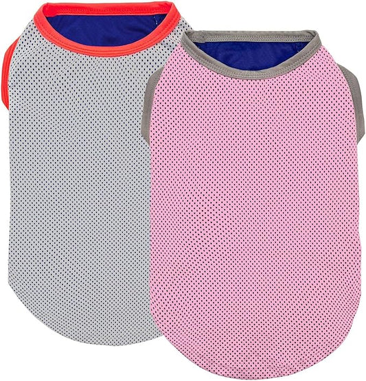 KYEESE 2 Pack Dog Cooling Shirts - Summer Dog Apparel, Lightweight for Breathable Instant Cooling Vests Soft Cooling Vest, Pink+Grey, Large