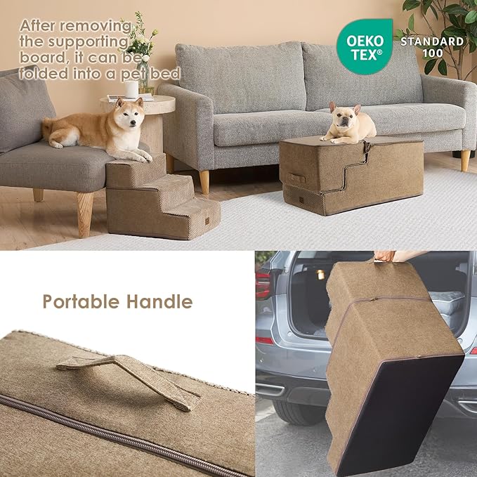 EHEYCIGA Dog Stairs for High Bed 22.5”H, 5-Step Dog Steps for Bed, Pet Steps for Small Dogs and Cats, Non-Slip Balanced Pet Ramp Indoor, Camel