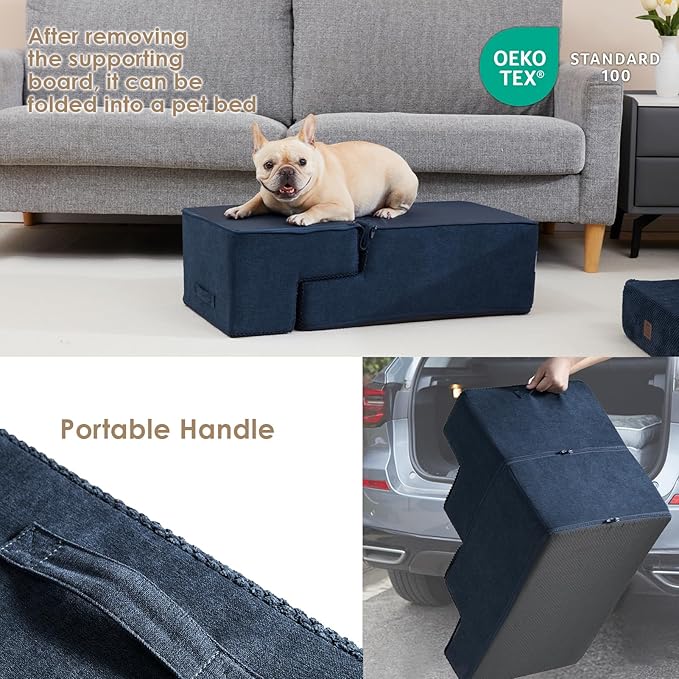 EHEYCIGA Dog Stairs for Bed 18”H, 4-Step Dog Steps for High Bed, Pet Steps for Small Dogs and Cats, Non-Slip Balanced Pet Ramp Indoor, Navy Blue