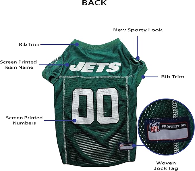 Pets First NFL New York Jets Dog Jersey, Size Medium - Best Football Costume for Dogs & Cats - Licensed Shirt