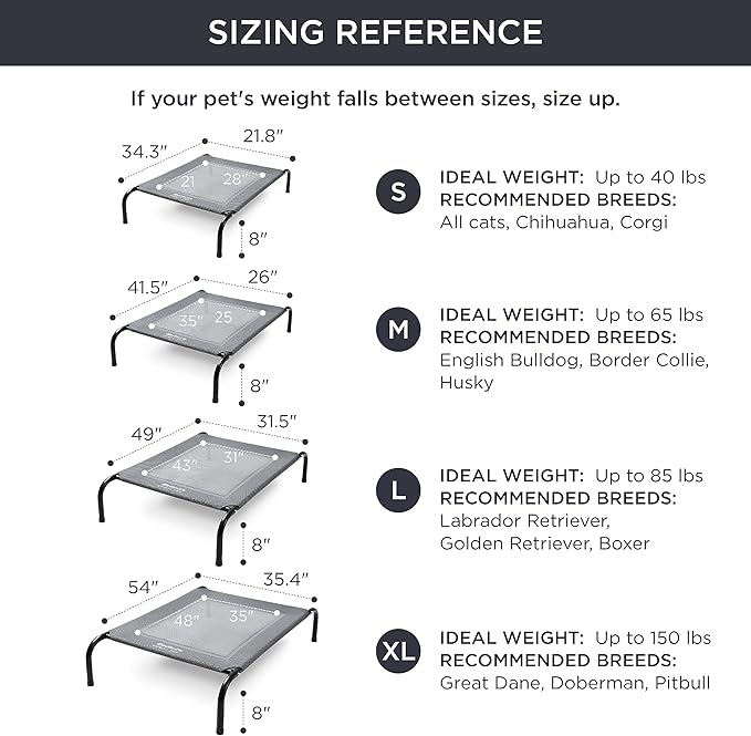 Bedsure Elevated Raised Cooling Cots Bed for Large Dogs, Portable Indoor & Outdoor Pet Hammock with Skid-Resistant Feet, Frame with Breathable Mesh, Grey, 49 inches