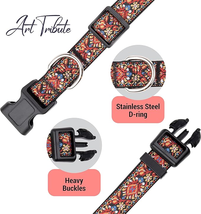 Dog Collars for Small Medium & Large Dogs Puppy Quick Release Buckle, Long Lasting, Adjustable, Strong Durable, Choose from Stunning Patterns and Colors. Red Woven Collar