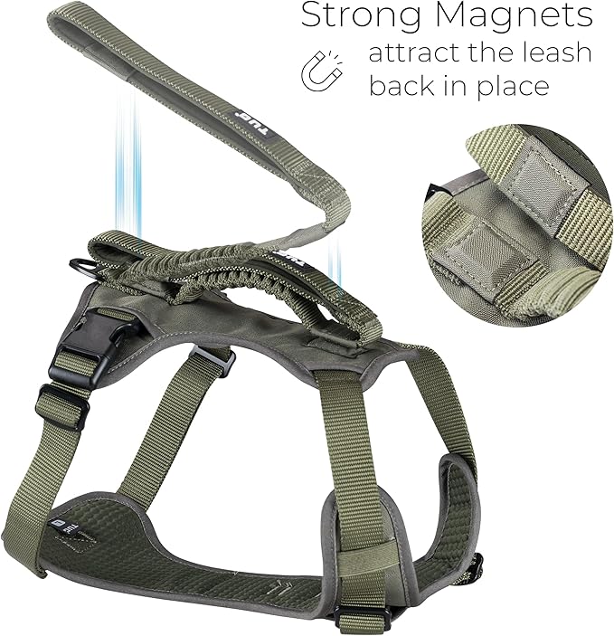 TUG Grab Dog Harness | Integrated Traffic Leash Magnetically Attached for Quick Control (Large/Green)