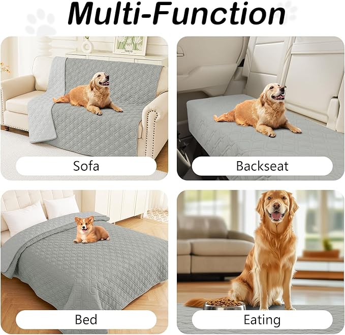 hyha Waterproof Dog Bed Blanket, Soft Pet Blankets, Waterproof Couch Cover for Dogs, Reversible Sofa Covers Washable for Furniture (82x120 Inch, Grey/Light Grey)