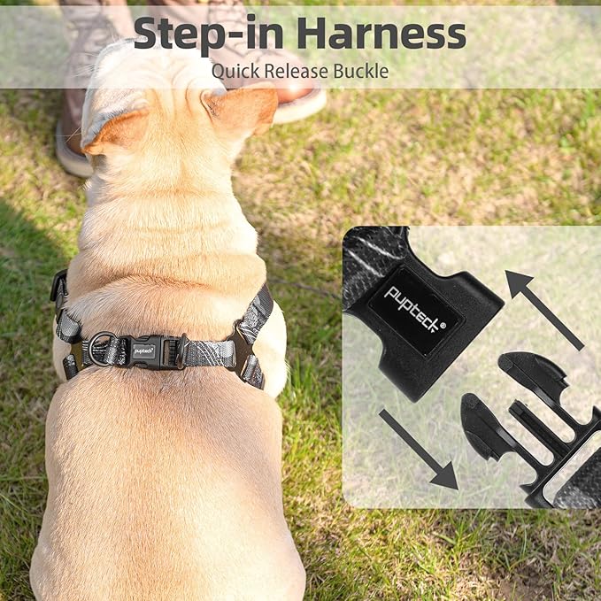 PUPTECK No Pull Dog Harness Soft Adjustable Basic Nylon Step in Puppy Vest Outdoor Walking with Leash Printed Black