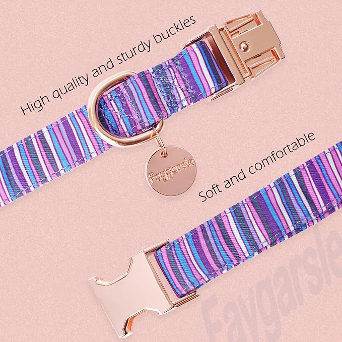 Faygarsle Colorful Striped Pattern Dog Collar for Small Medium Large Dogs Cute Puppy Collars for Female Dogs for Summer Spring Wedding Necklace Girl Dog Collar M