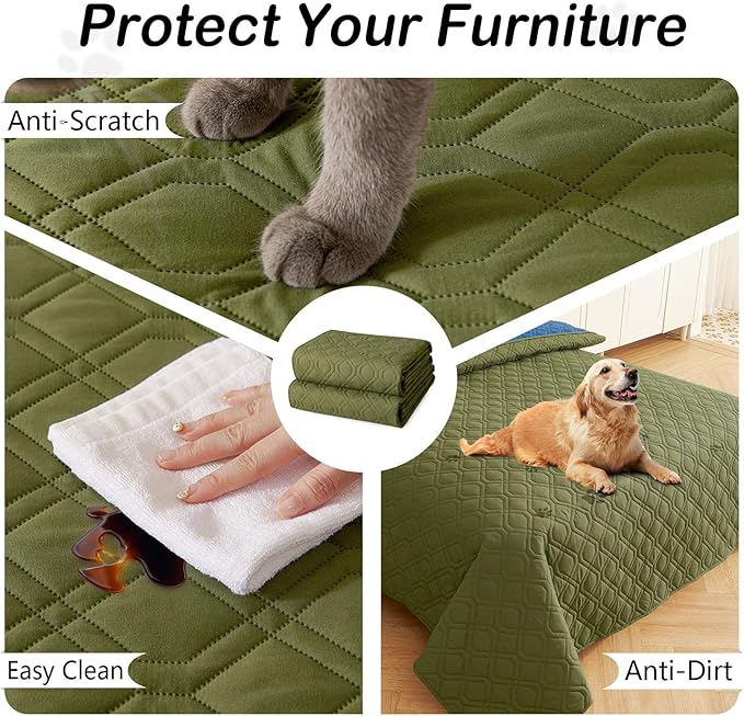 hyha Waterproof Dog Bed Blanket, Soft Pet Blankets, Waterproof Couch Cover for Dogs, Reversible Sofa Covers Washable for Furniture (82x82 Inch, Green/Navy Blue)