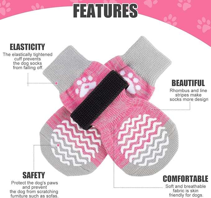 PUPTECK Non-Slip Dog Socks Double Sides Grips for Hardwood Floors Prevents Licking, Dog Shoes for Hot Pavement Booties for Senior Small Medium Large Dogs