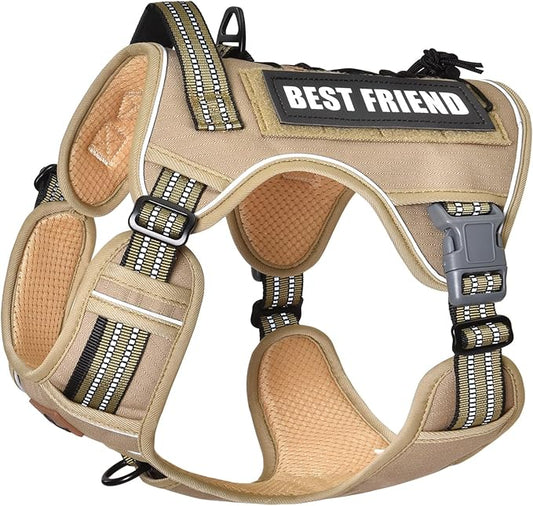 PET MARVEL Tactical Dog Harness for Small Size, No Pull Military Dog Vest with Easy Control Handle, Molle Hoop & Loop, Adjustable Reflective Reinforced Stich for Walking Training, Brown