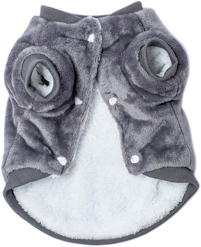 FabriCastle Dog Sweater, Dog Clothes XXS XS S M for Small Dogs Boy & Girl, Ultra Soft and Warm Cat Coat, Winter Pet Jacket, Doggy Apparel Costumes, Fleece Puppy Outfits Snap On (Gray, X-Small)
