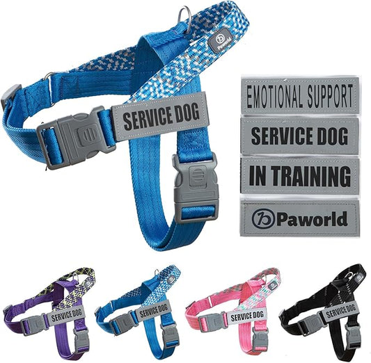 Service Dog Vest, No-Pull Service Dog Harness with 4 PCS Reflective Patches, Dog Vest Harness with Handle, Pet Harness for Small Medium Large Dogs in Training (Blue, L)