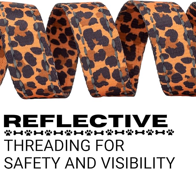 EcoBark Dog Leash - 4 FT / 5 FT / 6 FT Reflective Dog Leash- Eco-Bright Dog Leashes with Padded Handle - Strong Heavy Duty Dog Leash - Nylon Dog Leash for Medium and Large Dogs (Cheetah Dog Leash)