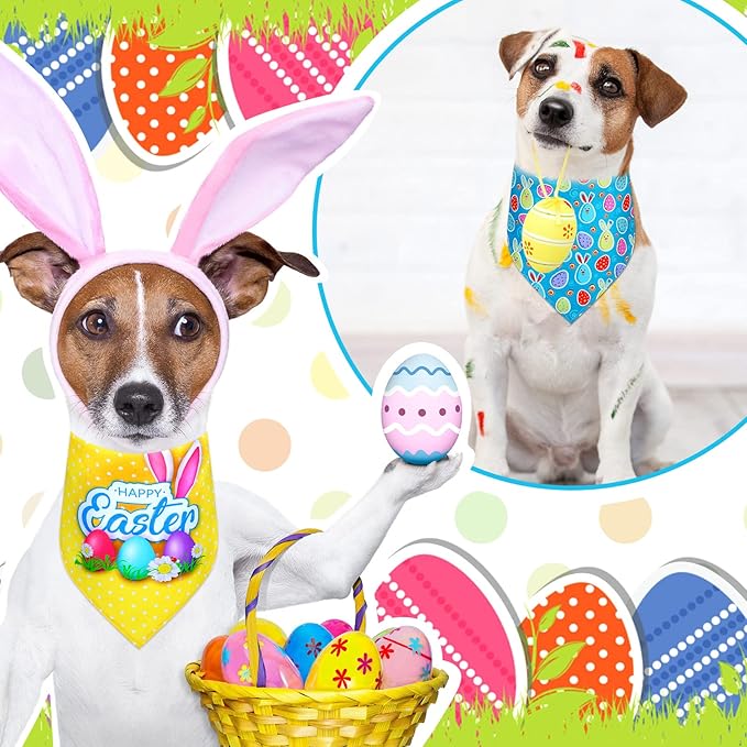 20 Pcs Easter Dog Bandana Pet Scarf Washable Triangle Bibs Shamrock Scarfs Adjustable Pet Triangle Washable Kerchief for Easter Dogs Cats