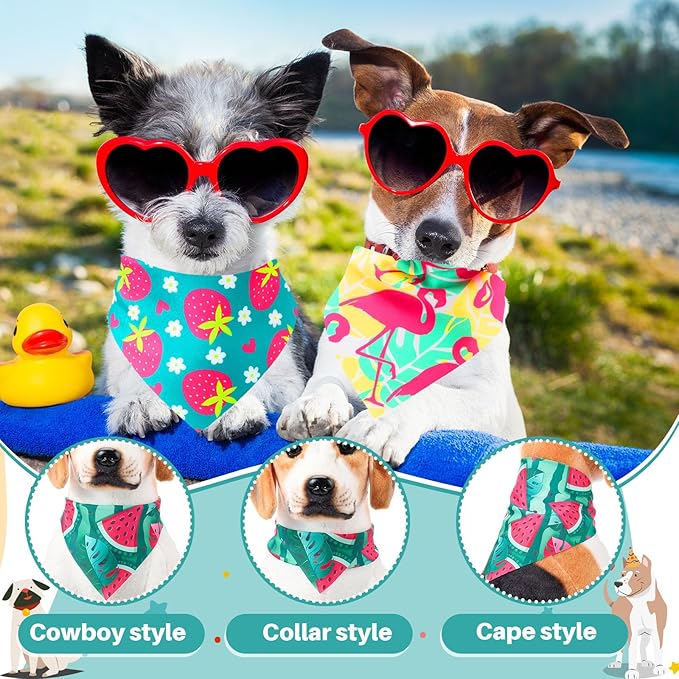 72 Pcs Dog Bandanas Tie Set Summer Bulks Pet Scarves with Fruit Floral Pattern Adjustable Cute Dog Triangle Scarfs Neck Ties for Holiday Birthday Accessories