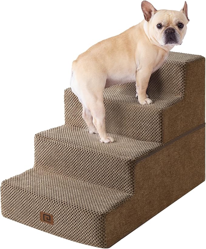 EHEYCIGA Dog Stairs for Bed 18”H, 4-Step Dog Steps for High Bed, Pet Steps for Small Dogs and Cats, Non-Slip Balanced Pet Ramp Indoor, Camel
