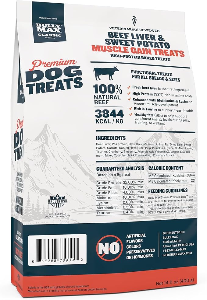 Bully Max Premium High Protein Dog Treats for Puppy & Adult Dogs - Training Dog Food Treats with 32% Protein, Real Meat, Veggies & BCAAs for Small, Medium & Large Breeds - Beef Flavor (2 Pack)