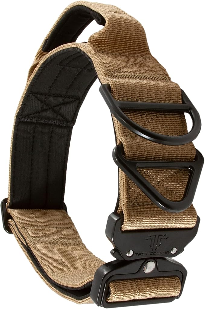 2 inch Tactical Dog Collar with Handle for Medium and Large Dogs, Mil Spec Nylon Collar, Quick-Release Metal Buckle, Neoprene Padded Inside (Medium, Coyote Brown)