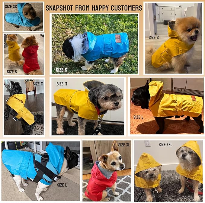 Dog Raincoat Small Dog Rain Jacket Poncho Waterproof Pet Rain Suit Double Layer Cotton Lining Hooded Leash Hole Adjustable Puppy Small Dogs Cats,Yellow,XS