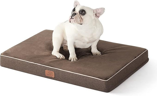Bedsure Memory Foam Dog Bed Medium Size Dogs- Orthopedic Waterproof Pet Beds for Crate with Removable Washable Water-Resistant Cover and Nonskid Bottom - Plush Flannel Fleece Top Pet Mat, Brown