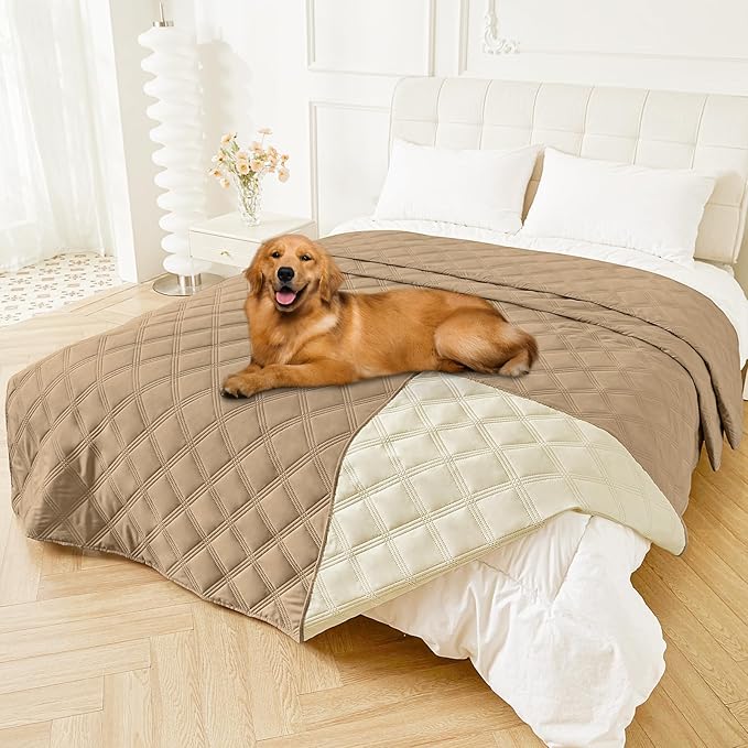 Smiry Waterproof Dog Bed Cover Blanket 82x120, Soft Reversible Pet Blanket, Washable Leakproof Cats Dogs Couch Cover for Sofa, Couch, Furniture, Camel/Beige