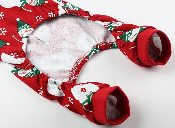 Lanyarco Snowman Pet Dog Christmas Pajamas PJS, Cute Cotton Snowflake Xmas Outfit for Medium Dogs, Red Large Back Length 20"