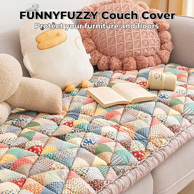 FUNNY FUZZY Pet Couch Covers for Sofa, Couch Covers for Dogs Washable Dog Couch Cover Protector Furniture Sofa Covers for Dog Handmade Pure Cotton Pet Bed Mat (Iris, 27.6"×59.1")