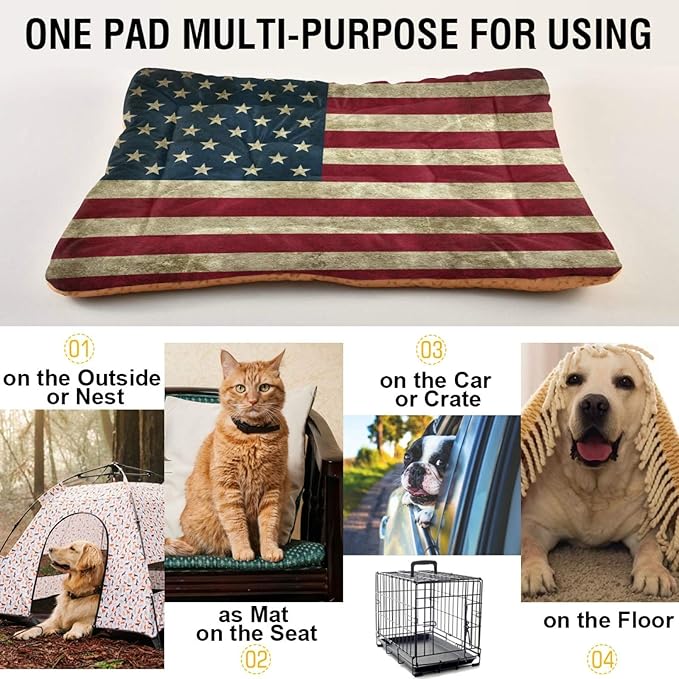 Vintage American Flag Pet Bed, Comfortable Bed Mat for Cat and Small Medium Dogs Puppy, 24x36in