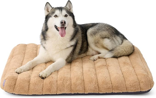 Lesure Cute Orthopedic Dog Bed for Extra Large Dogs, XL Waterproof Chic Flat Pet Beds with Removable Washable Cover, Fuzzy Thick Egg Crate Foam Pet Mat for Indoor Use (44" x 32", Beige)