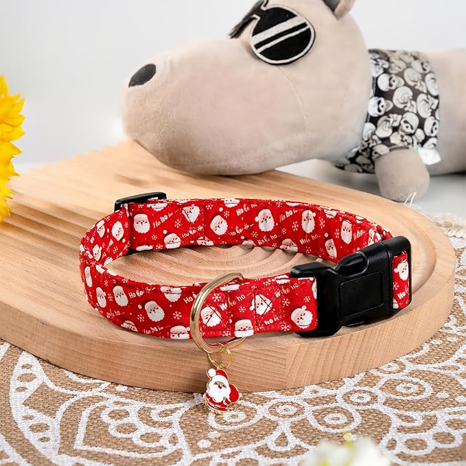 Red Christmas Dog Collar for Small Medium Large Dogs Special Design Cute Red Santa Claus Dog Collar for Girl Boy Dogs Soft Adjustable Santa Claus Puppy Collars for Male Female Dogs S