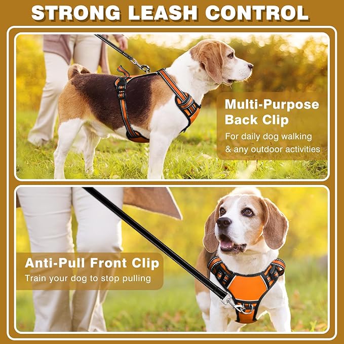 WINSEE Dog Harness No Pull, Adjustable Pet Vest with Front/Back Leash Clips, Reflective Soft Padded Dog Harness for Large Dogs, Easy Control Handle for Walking