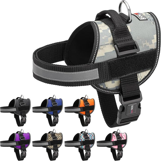 Dogline Dog Harness, Reflective No-Pull Adjustable Vest with Handle for Walking, Training, Breathable, No - Choke Harness for Small, Medium or Large Dogs Room for Patches Girth 22"-28" in Urban Camo