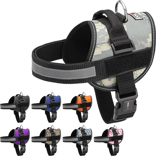 Dogline Dog Harness, Reflective No-Pull Adjustable Vest with Handle for Walking, Training, Breathable, No - Choke Harness for Small, Medium or Large Dogs Room for Patches Girth 27 to 34 in Urban Camo