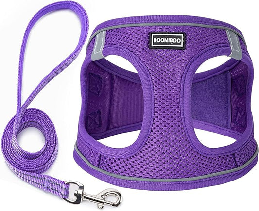 Dog Harness with Leash Set, No Pull Adjustable Reflective Step-in Puppy Pet Vest Harnesses for Small Medium Large Dogs and Cats,Purple XS