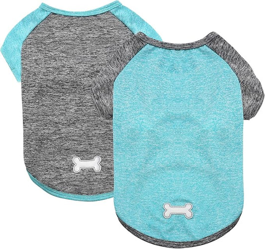 KYEESE 2 Pack Dog Shirts Quick Dry Raglan Sleeve Soft Stretchy Dog T-Shirts with Reflective Label Pet Clothes for Small Dogs Sun Protection Pet Apparel, Large, Grey+Blue