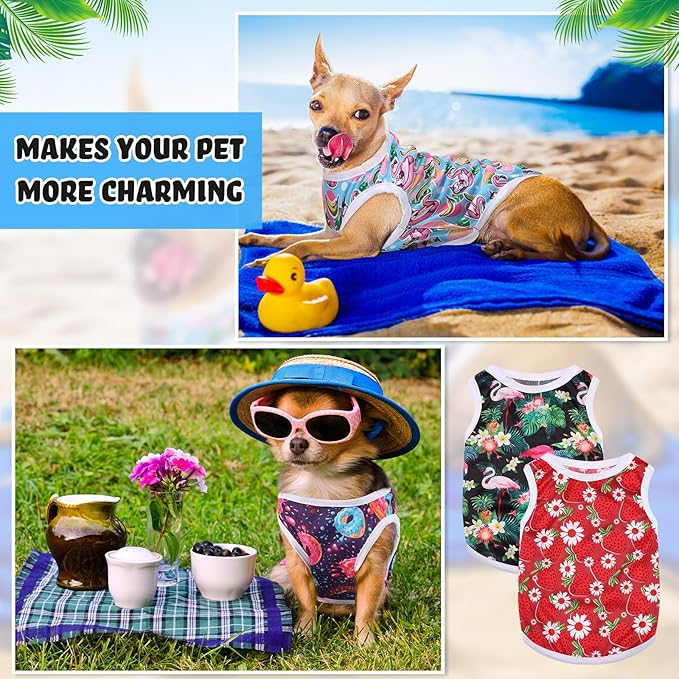32 Pack Summer Hawaiian Dog Shirts Small for Dogs T-Shirts Pet Shirt Doggie Vest Puppy Clothes Flamingo Top Sleeveless Apparel for Cats(Small)