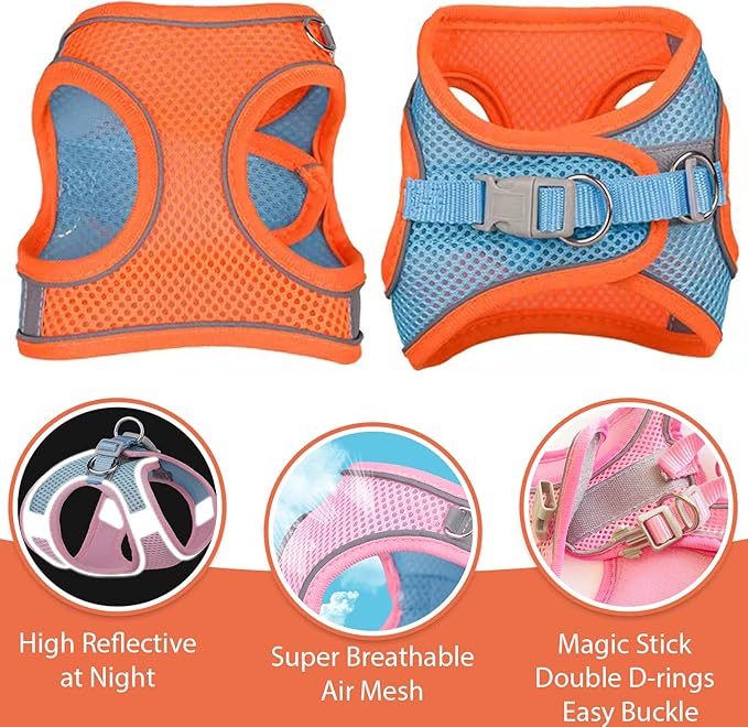 Soft Small Dog Harness and Leash Set Mesh Puppy Harnesses Leash Easy Walk Dog Harness Vest Adjustable Reflective No Pull Dog Harnesses for Small Dogs Cats (Orange Blue,L)