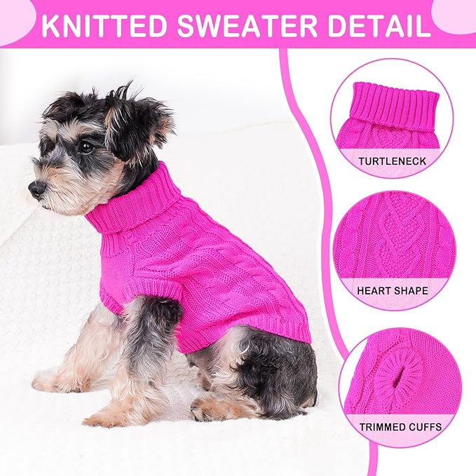 Dog Sweater - Knitted Warm Turtleneck Pullover for Small Dogs and Cats - Fall Winter Pet Apparel (Rose, Small)