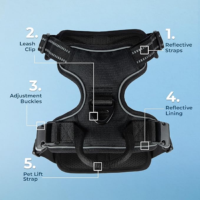 No Pull Dog Harness for Small Dogs, Dual Leash Attachments, Adjustable Soft but Strong Pet Harness with 3M Reflective Technology, Black Nylon, S (Chest: 16-20")