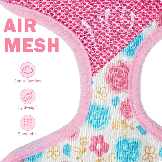 SCENEREAL Small Dog Harness Collar and Leash Set, Adjustable No Pull Pet Harnesses, No Chock Soft Mesh Step in Vest for Doggie Puppy Medium Dogs Cats Girl or Boy,Chihuahua, Yorkie, Outdoor Walking