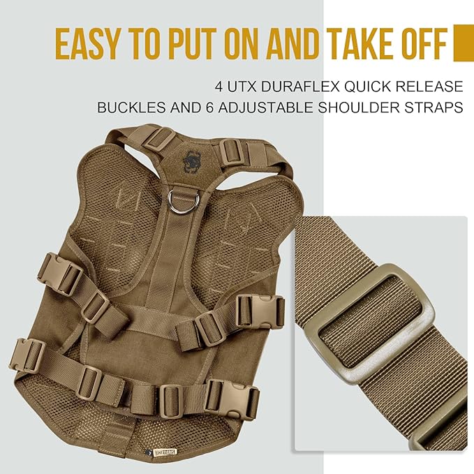 OneTigris No Pull Tactical Dog Harness for Medium Dog, Aire Mesh Dog Vest Harness, Breathable Military Dog Molle Vests with Handles, Service Dog Vest for Walking Hiking Training (L, Brown)