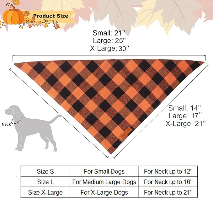 ADOGGYGO Fall Dog Bandanas 2 Pack, Halloween Thanksgiving Holiday Pet Scarf, Multiple Sizes Offered, Orange Plaid Fall Bandana for Small Dogs Cats Pets (Small)