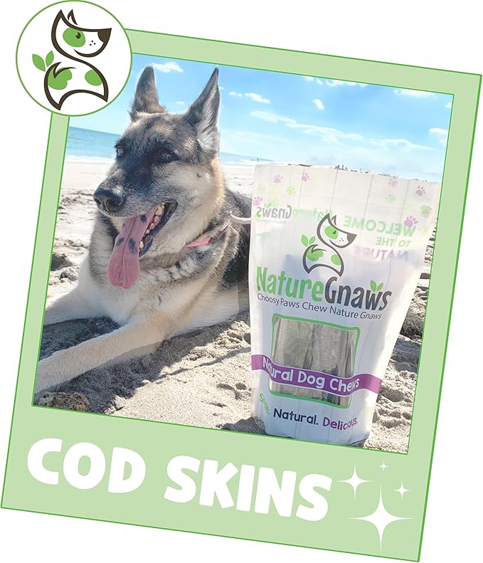 Nature Gnaws Cod Skin Strips for Dogs 4-6" (12oz) - Delicious Fish Skins for Small, Medium & Large Breeds - Premium Natural Dog Chew Treats