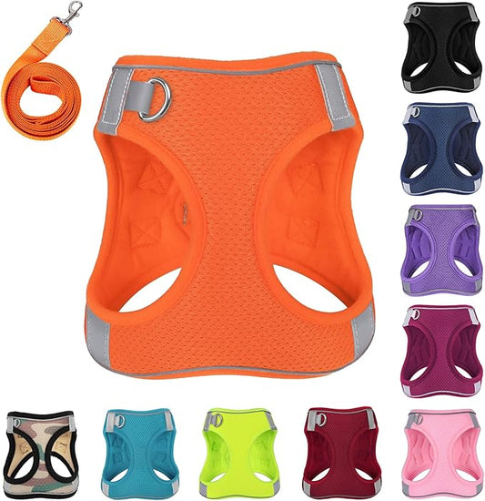 Dog Harness with Leash Set, No-Pull Step-in Reflective Pet Harness with 1 Leash Clips, Adjustable Soft Padded Easy Walk Dog Vest for Small Medium Large Dogs, Cats(Bright Orange, XLarge)