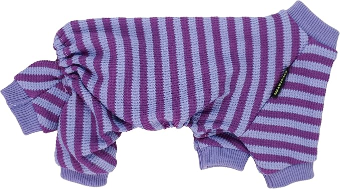 Fitwarm Purple and Violet Striped Dog Pajamas, Waffle Dog Clothes for Small Dogs Girl Boy, Puppy Onesie with Feet, Pet Cat Outfit, XXL