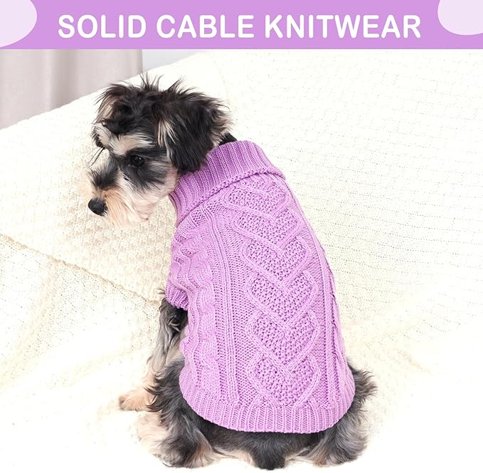 Dog Sweaters Dog Clothes for Small Dogs Dog Knitted Warm Sweater Turtleneck Puppy Clothes Small Dog Pullover Sweater Fall Winter Cat Apparel (Purple, Small)