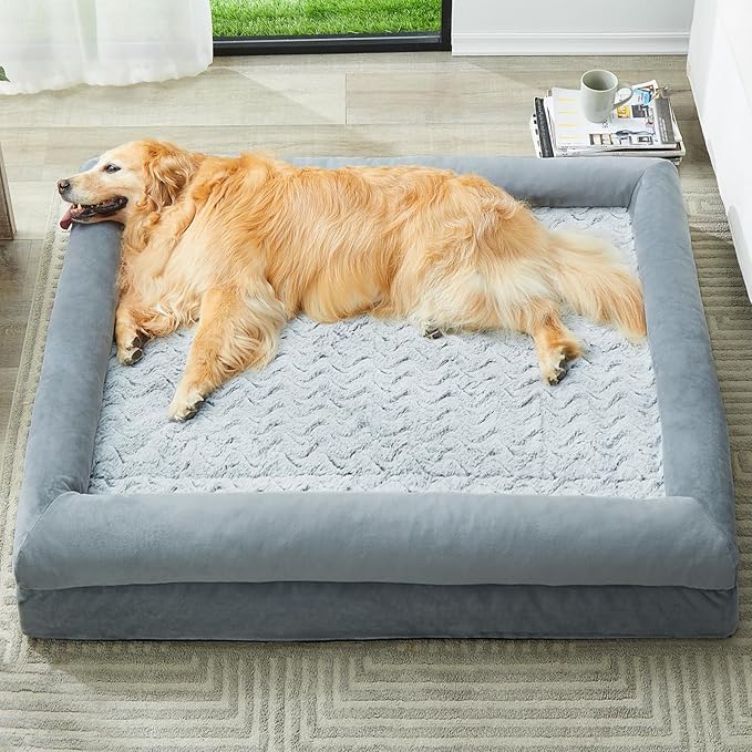 WNPETHOME Washable Dog Beds for Large Dogs, XXXL Dog Couch, Orthopedic Dog Sofa Bed with Removable & Waterproof Cover, Extra Large Dog Bed with Bolster Sides for Sleeping, Big Dog Couch Bed with Sides