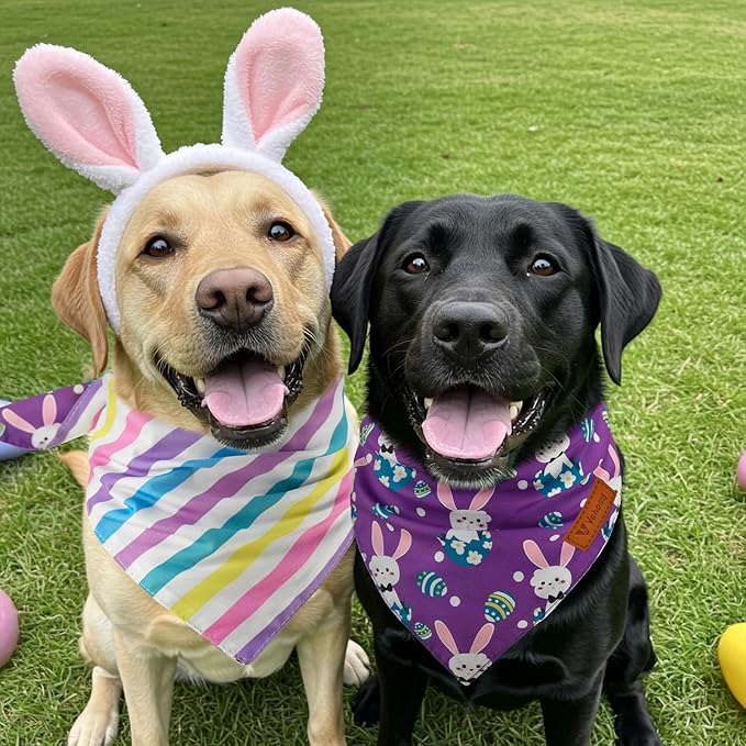 Vehomy 3-Pack Easter Dog Bandana Reversible Dog Bandanas Easter Egg Dog Bandanas Bunny Dog Scarfs Cat Triangular Bibs Easter Rabbit Pet Bandanas Scarves for Small Medium Large Dogs XL