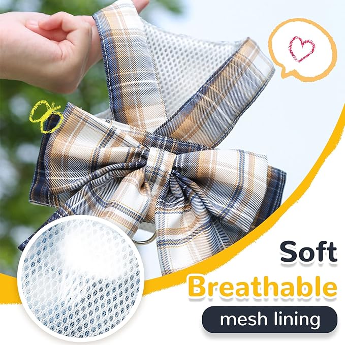 Small Dog Harness with D-Ring, Soft Mesh, Adjustable - Set Includes Harness and Leash for Puppy Girls