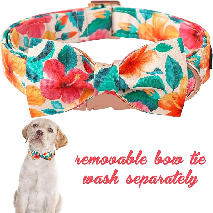 Unique Style Paws Cotton Dog Collar with Bow Floral Plaid Colorful Dog Collar with Bow Tie for Small Medium Large Dogs Pets Gifts